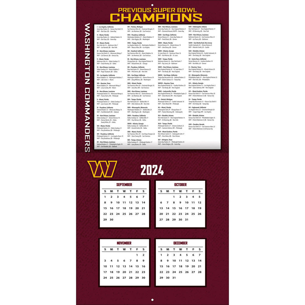 NFL Washington Commanders 2024-2025 12&quot; x 12&quot; Team Wall Calendar