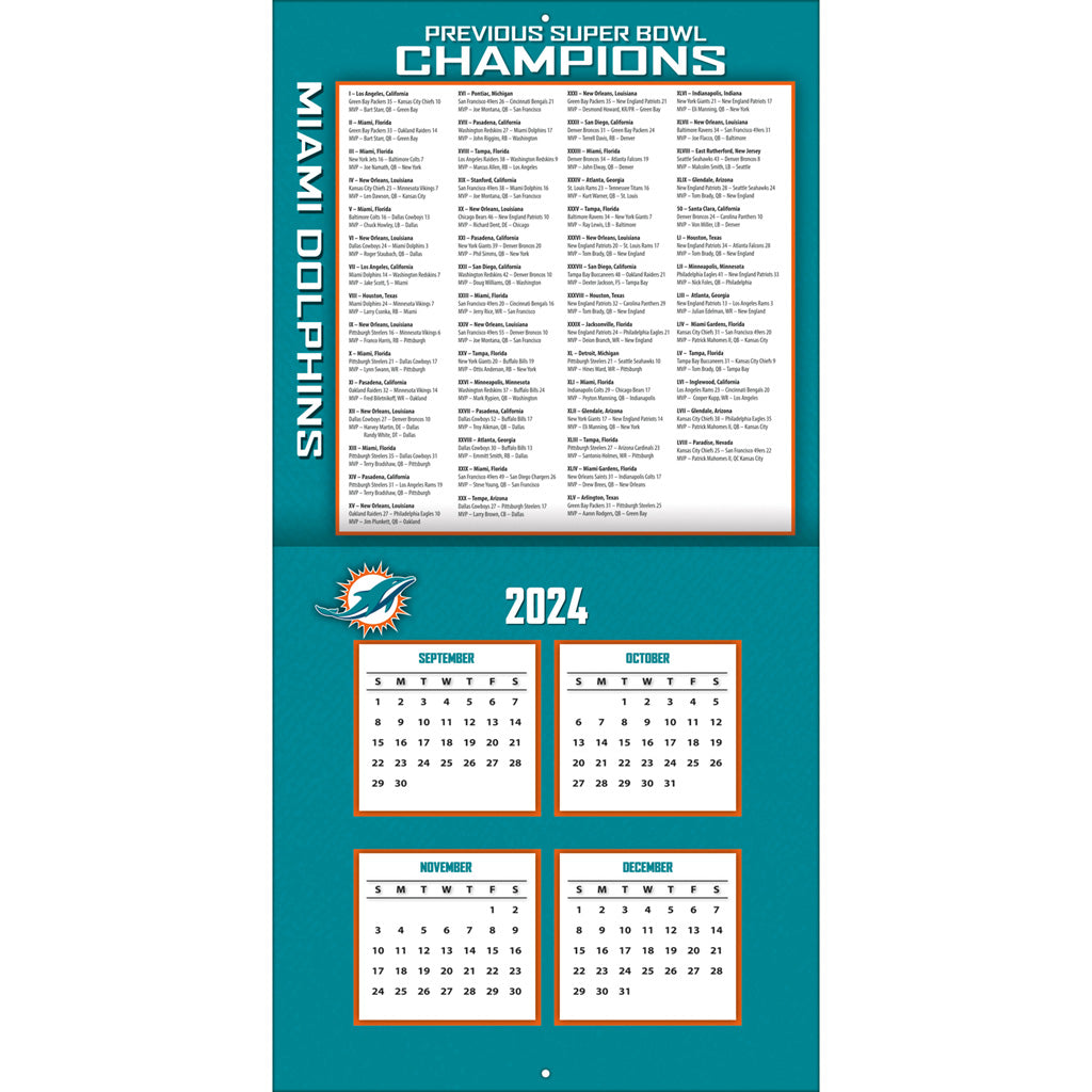 NFL Miami Dolphins 2024-2025 12&quot; x 12&quot; Team Wall Calendar