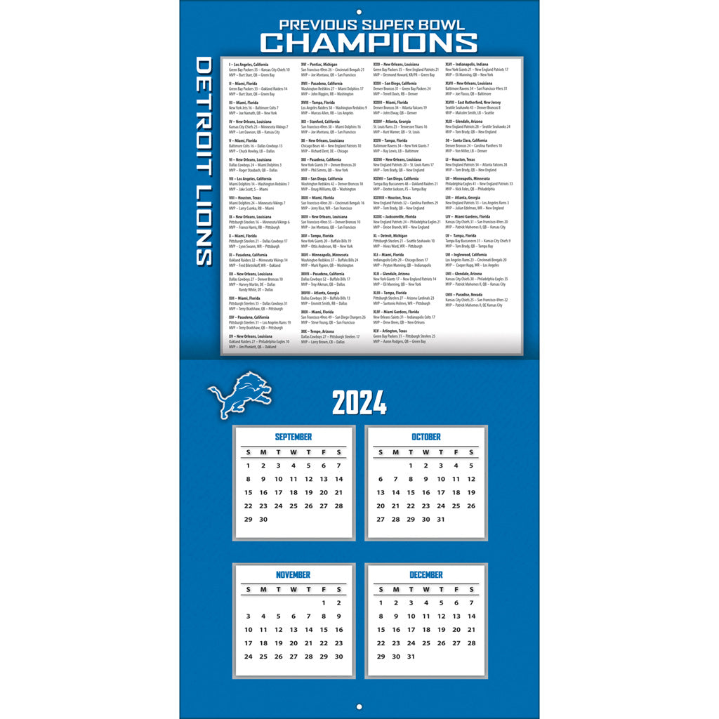 NFL Detroit Lions 2024-2025 12&quot; x 12&quot; Team Wall Calendar