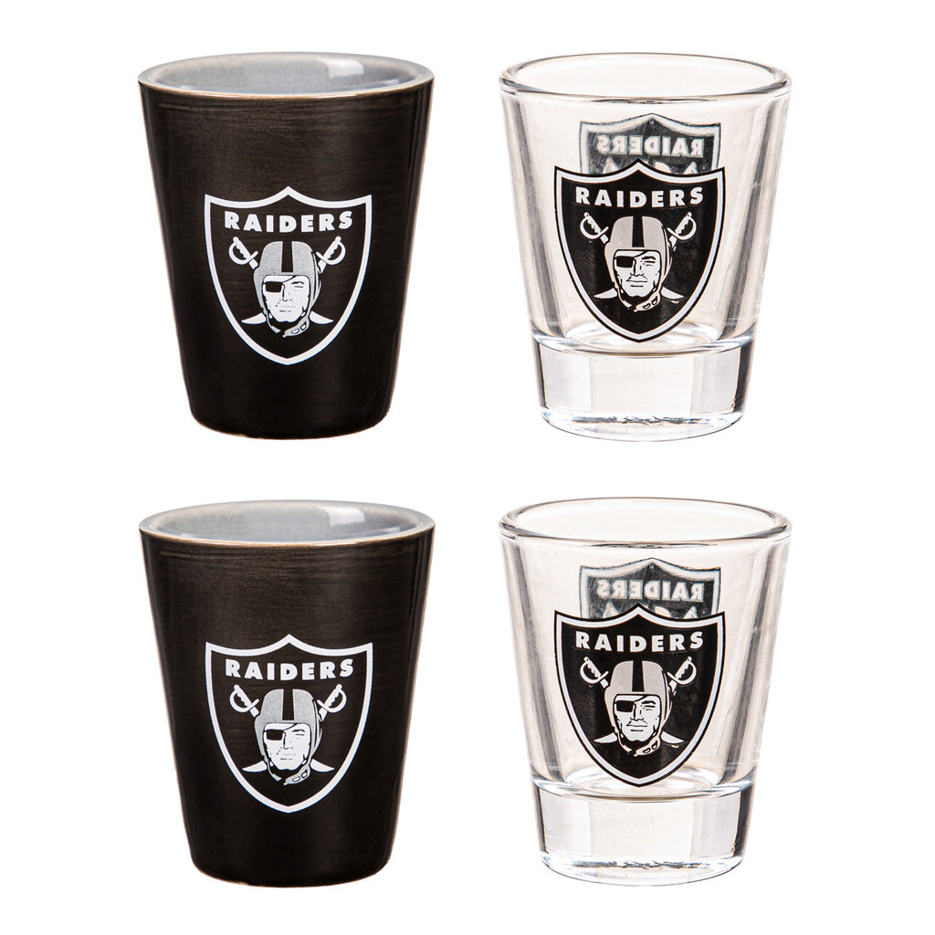 NFL Las Vegas Raiders Evergreen 4-Piece Shot Glass Set