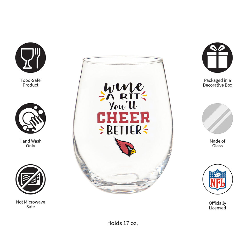 NFL Arizona Cardinals Evergreen 17oz Boxed Stemless Wine Glass