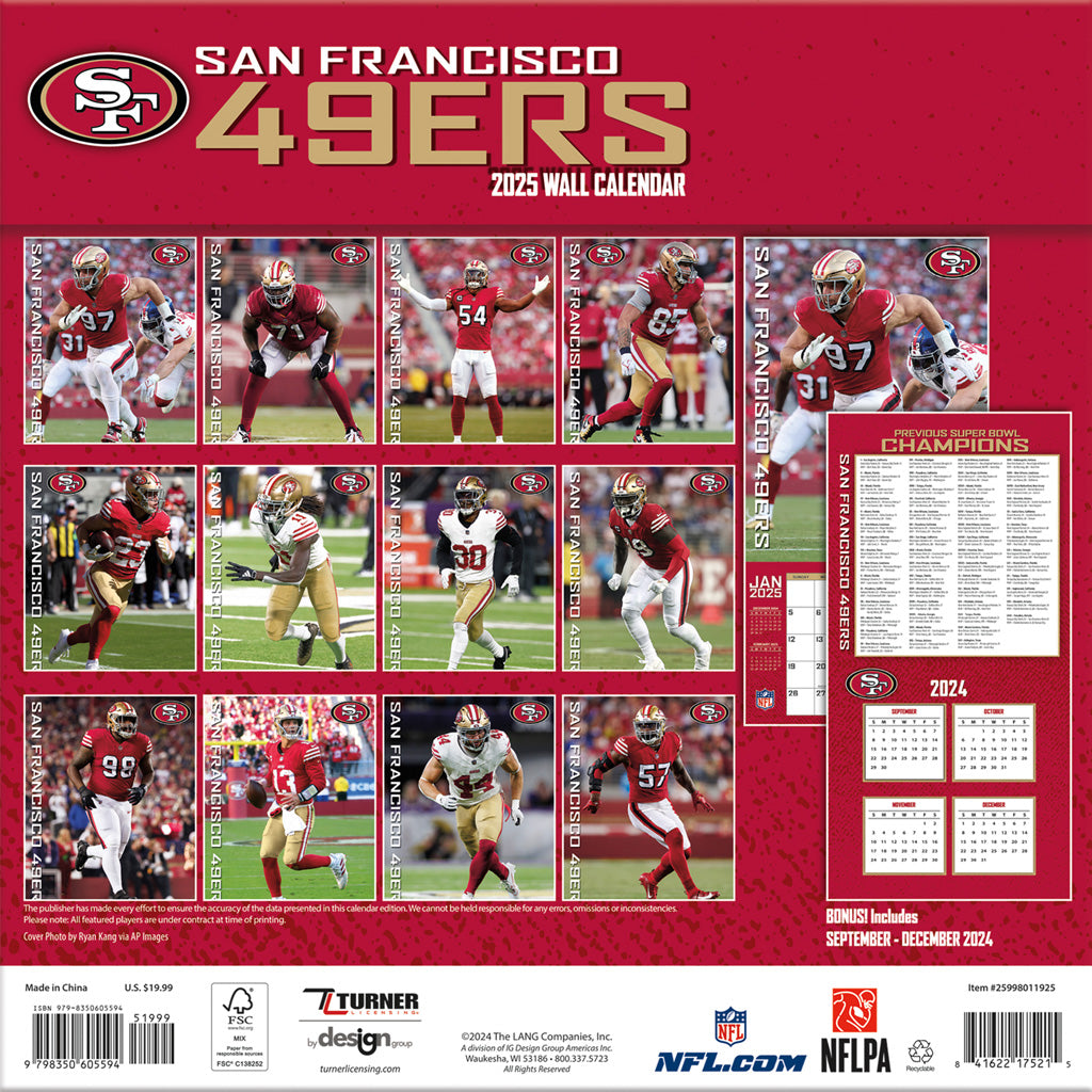 NFL San Francisco 49ers 2024-2025 12&quot; x 12&quot; Team Wall Calendar