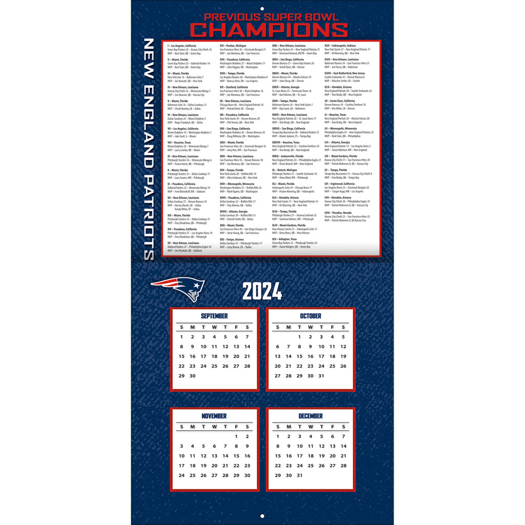 NFL New England Patriots 2024-2025 12&quot; x 12&quot; Team Wall Calendar