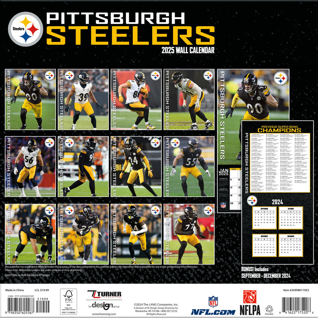 NFL Pittsburgh Steelers 2024-2025 12&quot; x 12&quot; Team Wall Calendar