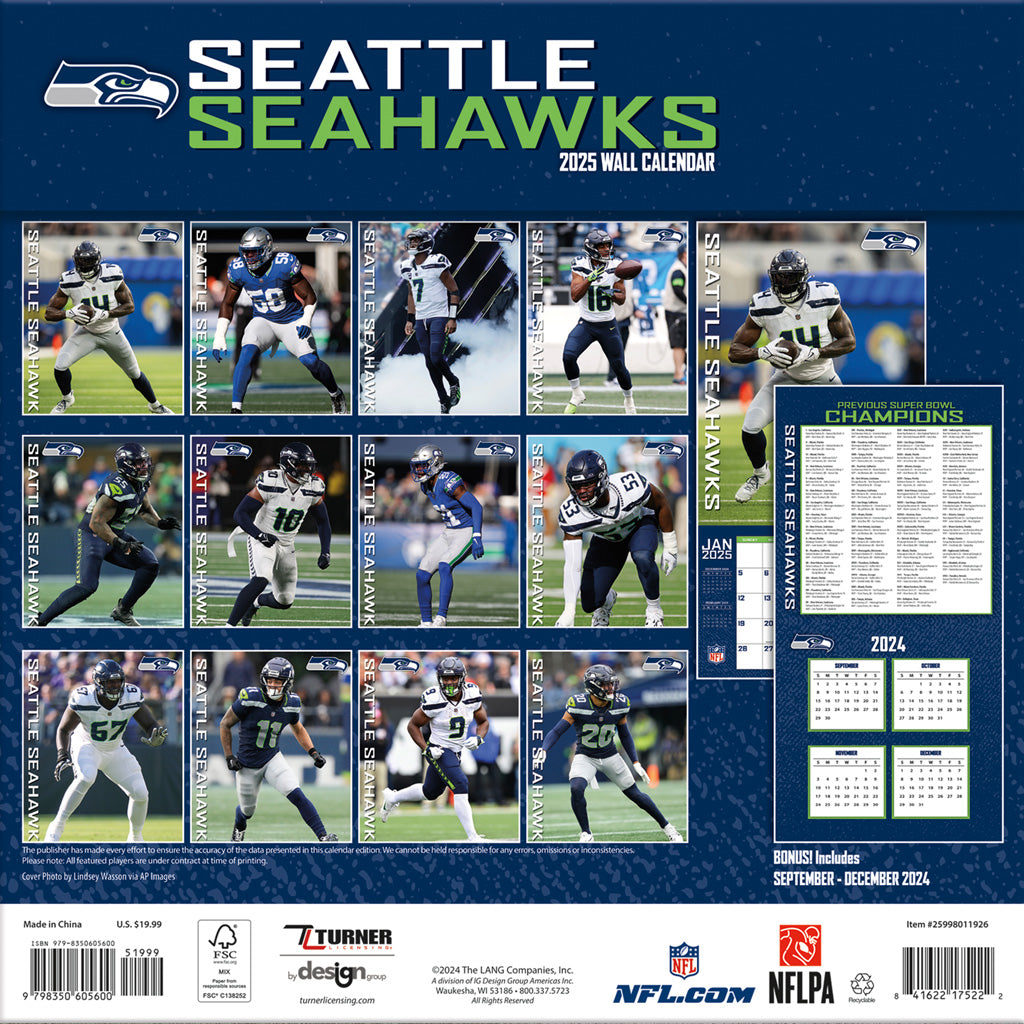 NFL Seattle Seahawks 2024-2025 12&quot; x 12&quot; Team Wall Calendar