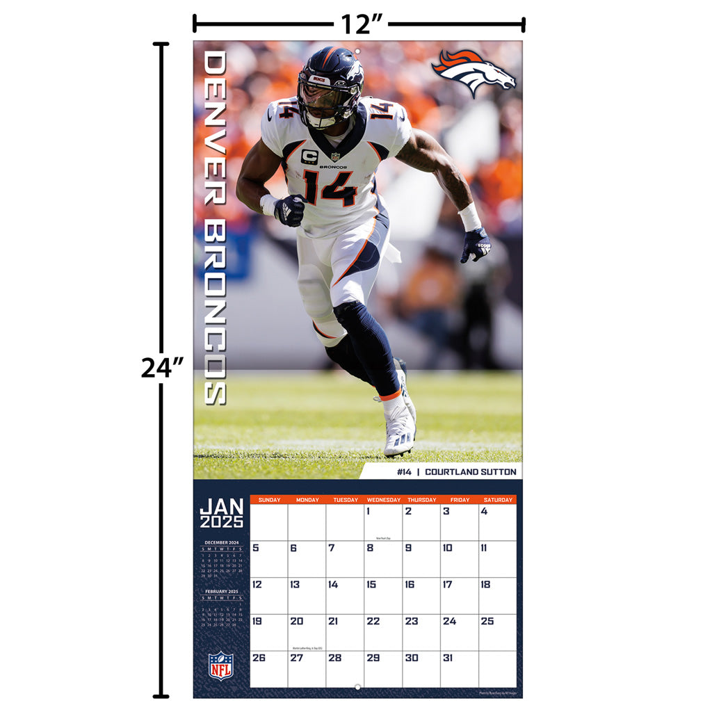 NFL Denver Broncos 2024-2025 12&quot; x 12&quot; Team Wall Calendar