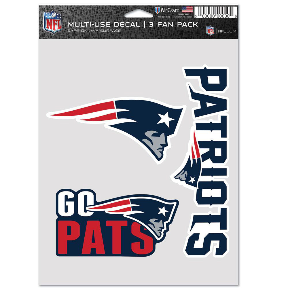 NFL New England Patriots WinCraft 3-Pack Fan Decal Sheet