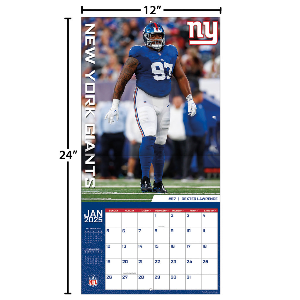 NFL New York Giants 2024-2025 12&quot; x 12&quot; Team Wall Calendar