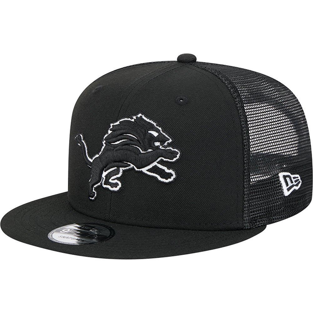 NFL Detroit Lions New Era Black &amp; White Trucker 9FIFTY Snapback