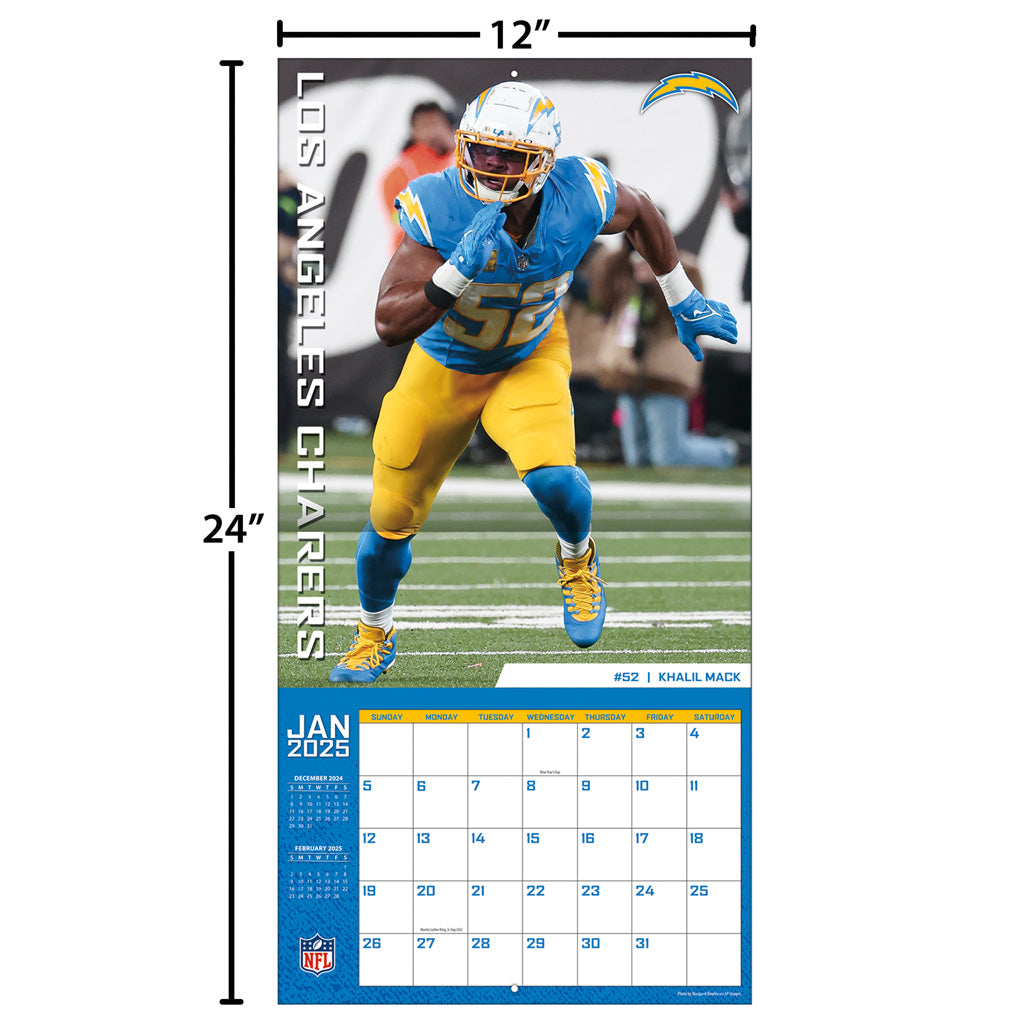 NFL Los Angeles Chargers 2024-2025 12&quot; x 12&quot; Team Wall Calendar