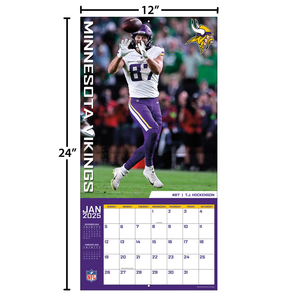 NFL Minnesota Vikings 2024-2025 12&quot; x 12&quot; Team Wall Calendar