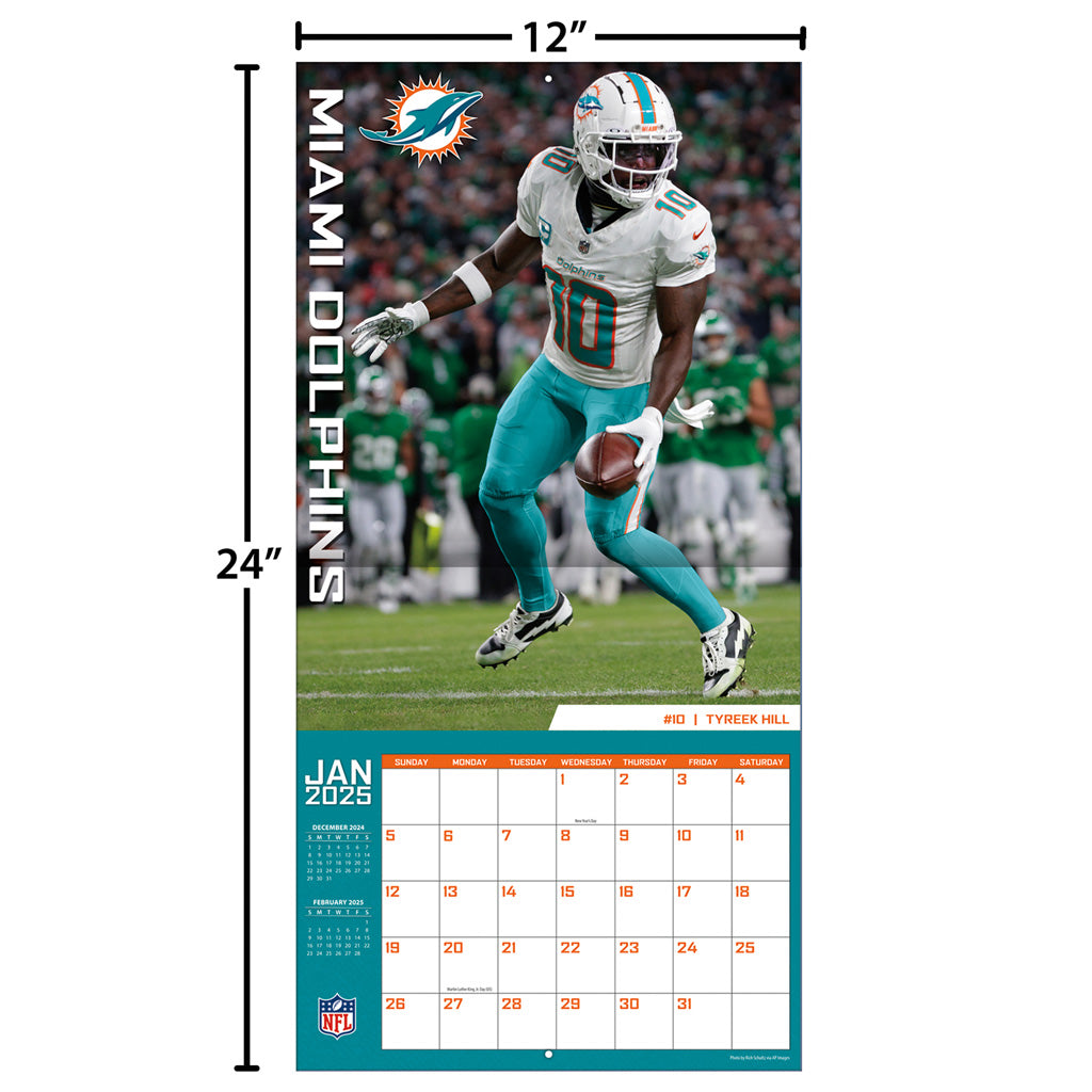 NFL Miami Dolphins 2024-2025 12&quot; x 12&quot; Team Wall Calendar