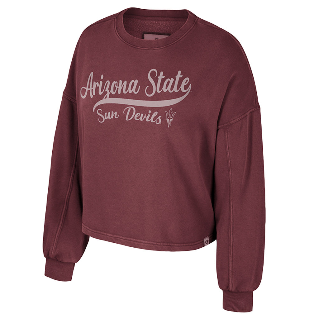 NCAA Arizona State Sun Devils Women&#39;s Colosseum Taha Washed Fleece Pullover Crewneck