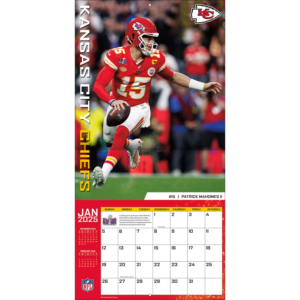 NFL Kansas City Chiefs 2024-2025 12&quot; x 12&quot; Team Wall Calendar