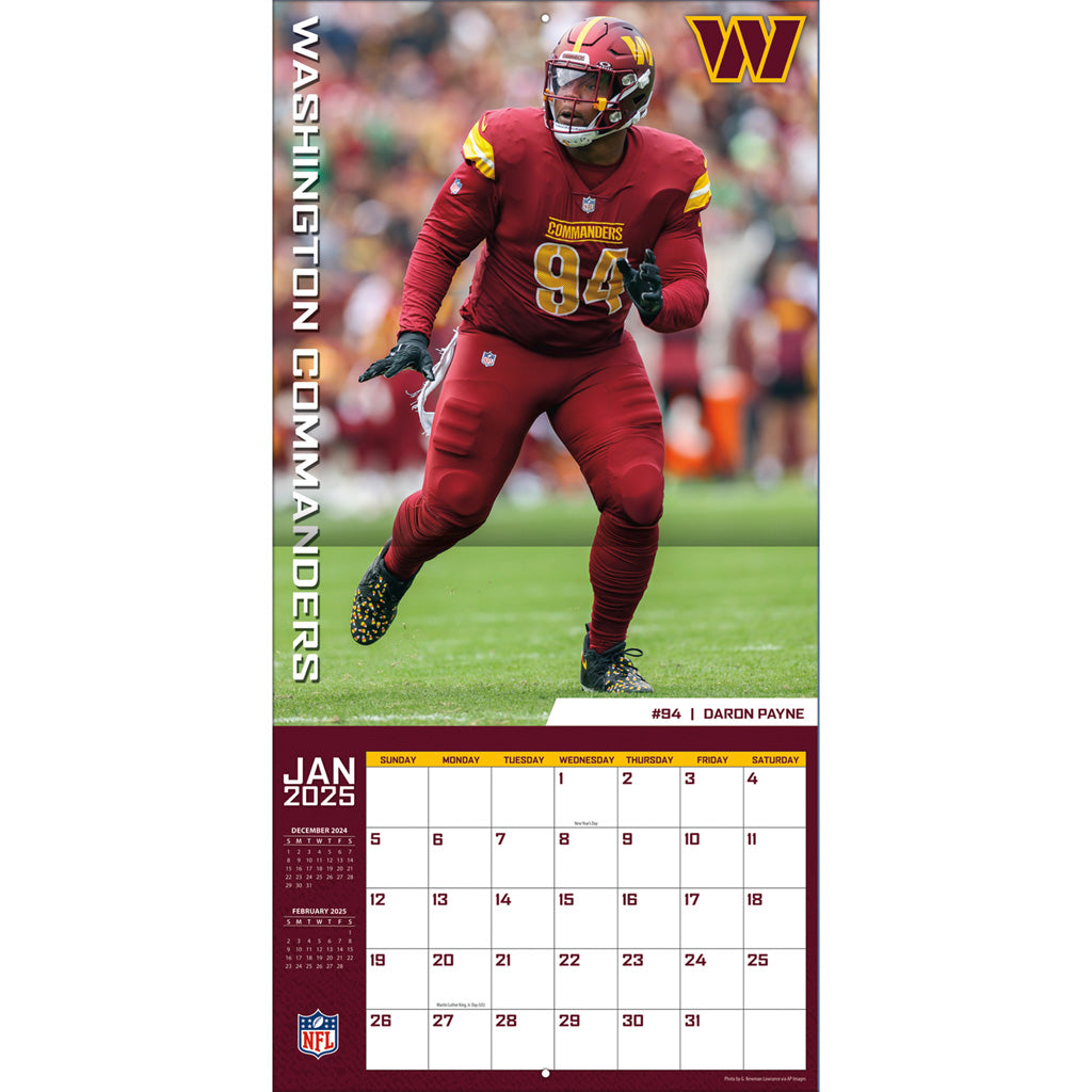 NFL Washington Commanders 2024-2025 12&quot; x 12&quot; Team Wall Calendar