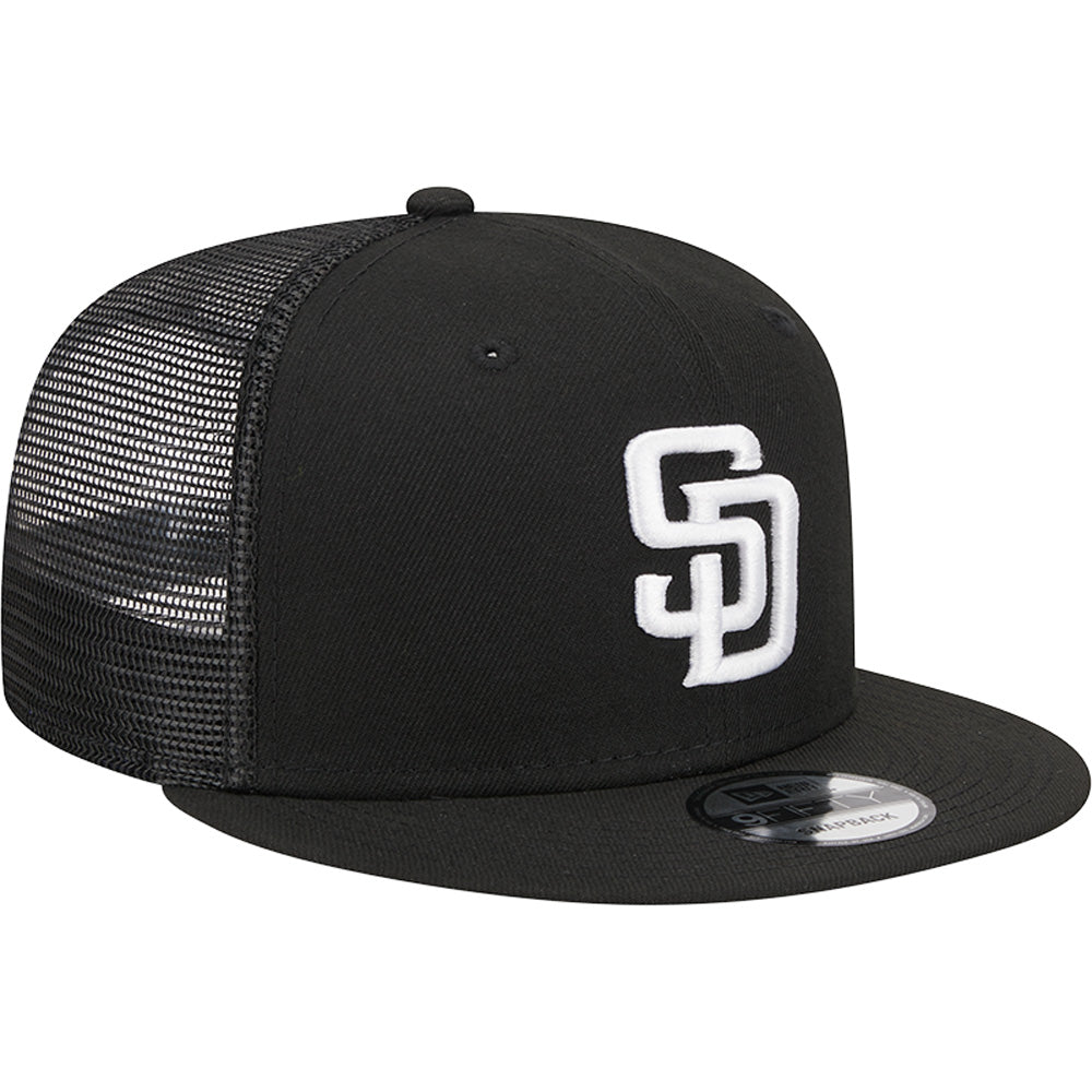 MLB San Diego Padres New Era Black &amp; White Trucker 9FIFTY Snapback