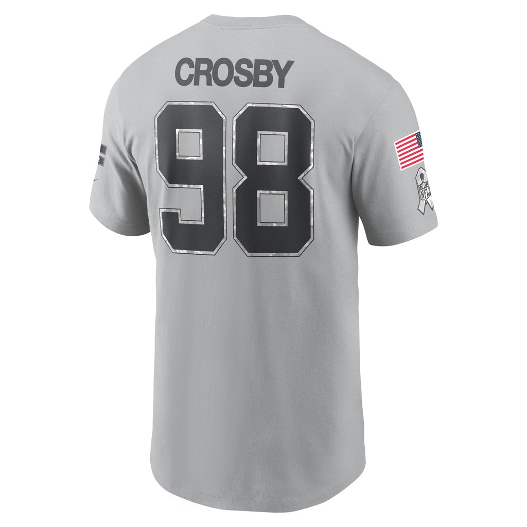 NFL Las Vegas Raiders Maxx Crosby 2024 Salute to Service Name &amp; Number T-Shirt - Gray