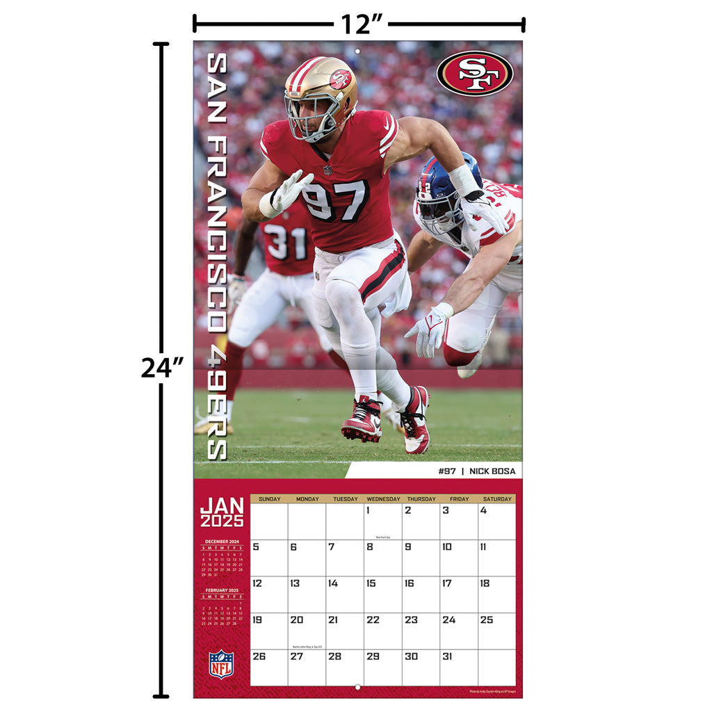 NFL San Francisco 49ers 2024-2025 12&quot; x 12&quot; Team Wall Calendar