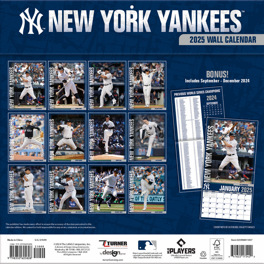 MLB New York Yankees 2024-2025 12&quot; x 12&quot; Team Wall Calendar