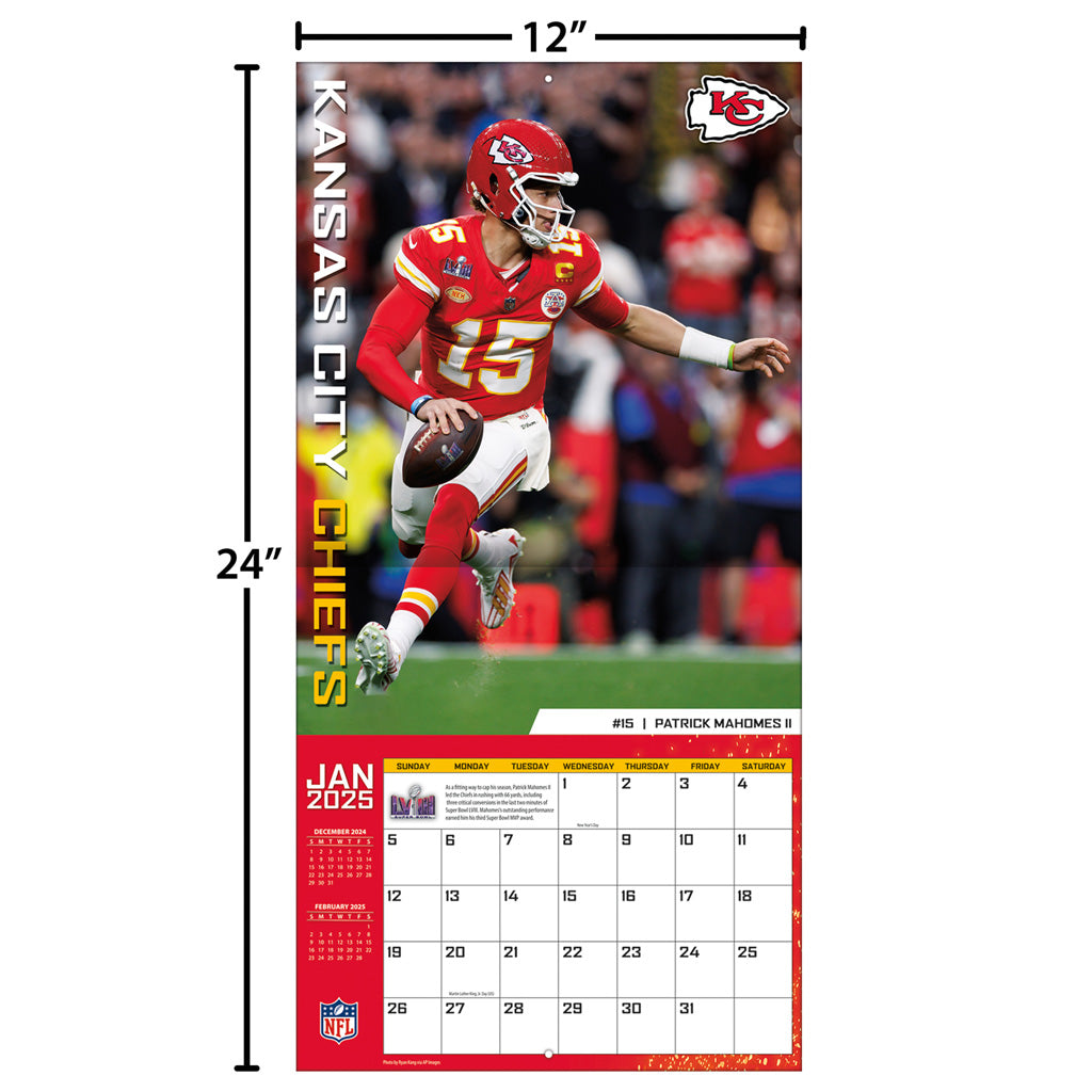 NFL Kansas City Chiefs 2024-2025 12&quot; x 12&quot; Team Wall Calendar