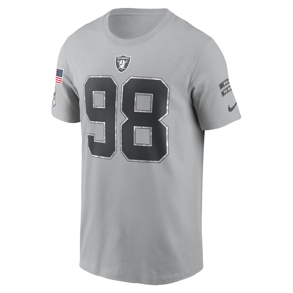 NFL Las Vegas Raiders Maxx Crosby 2024 Salute to Service Name &amp; Number T-Shirt - Gray