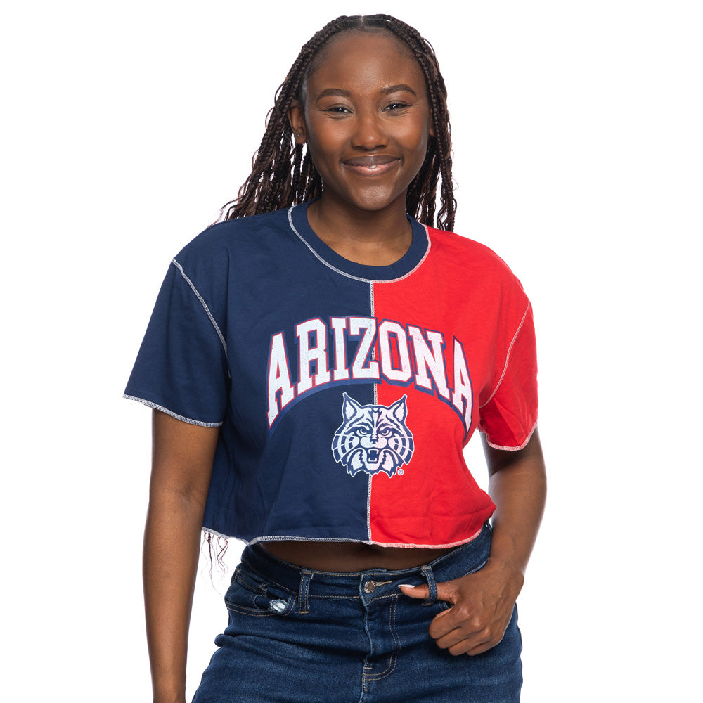 NCAA Arizona Wildcats Women&#39;s ZooZatz Cat Head Crop Top T-Shirt