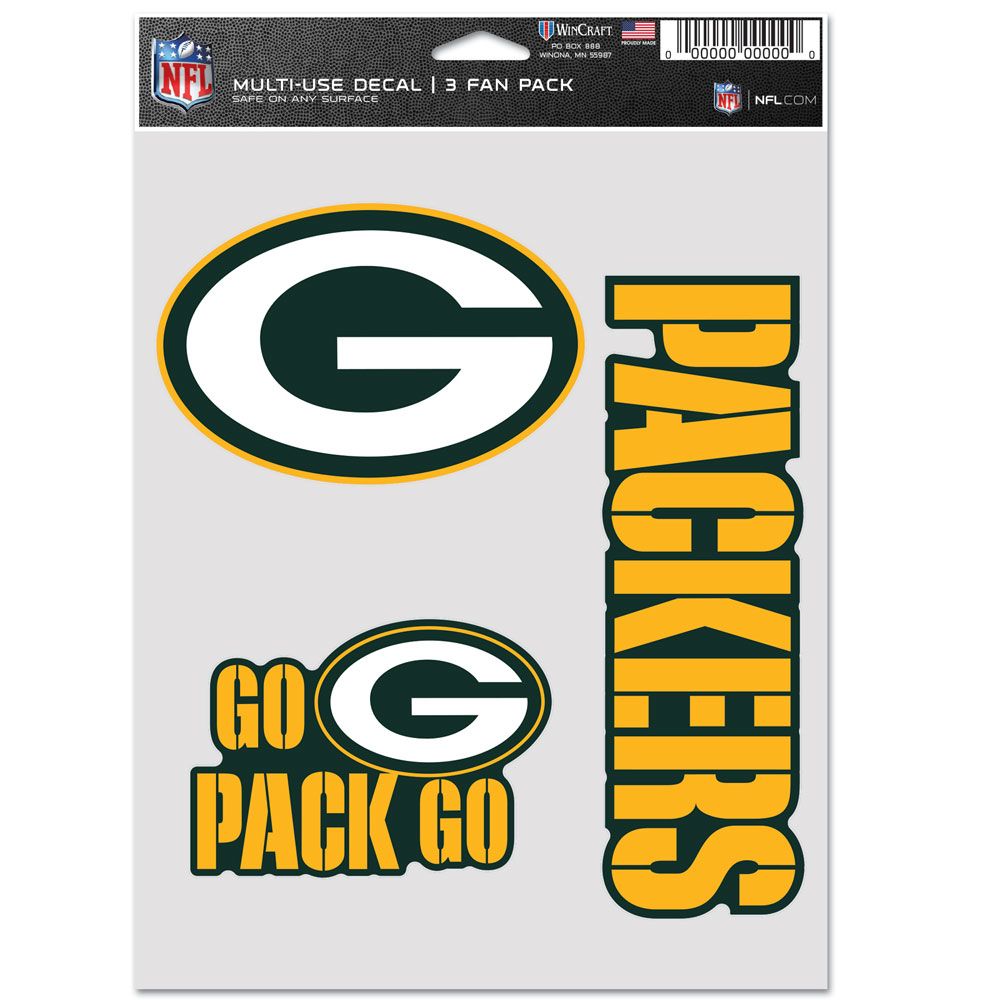 NFL Green Bay Packers WinCraft 3-Pack Fan Decal Sheet