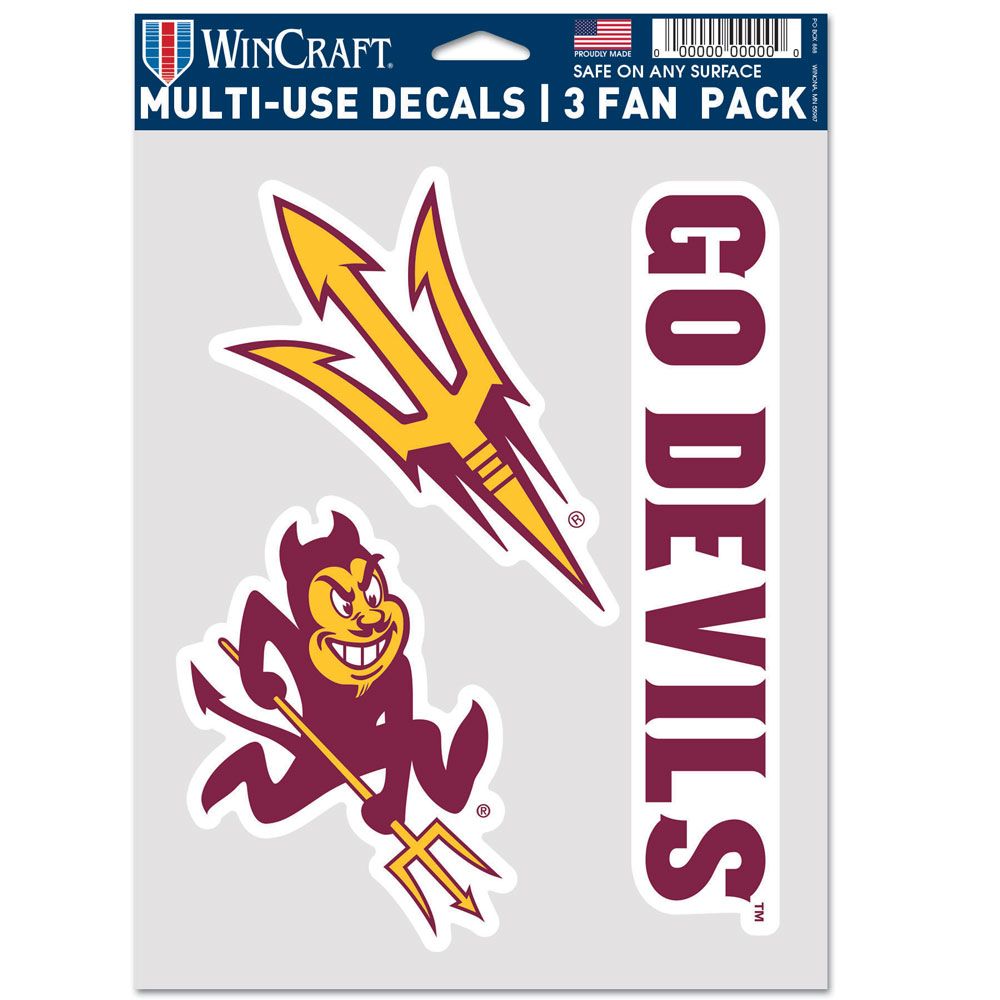 NCAA Arizona State Sun Devils WinCraft 3-Pack Fan Decal Sheet