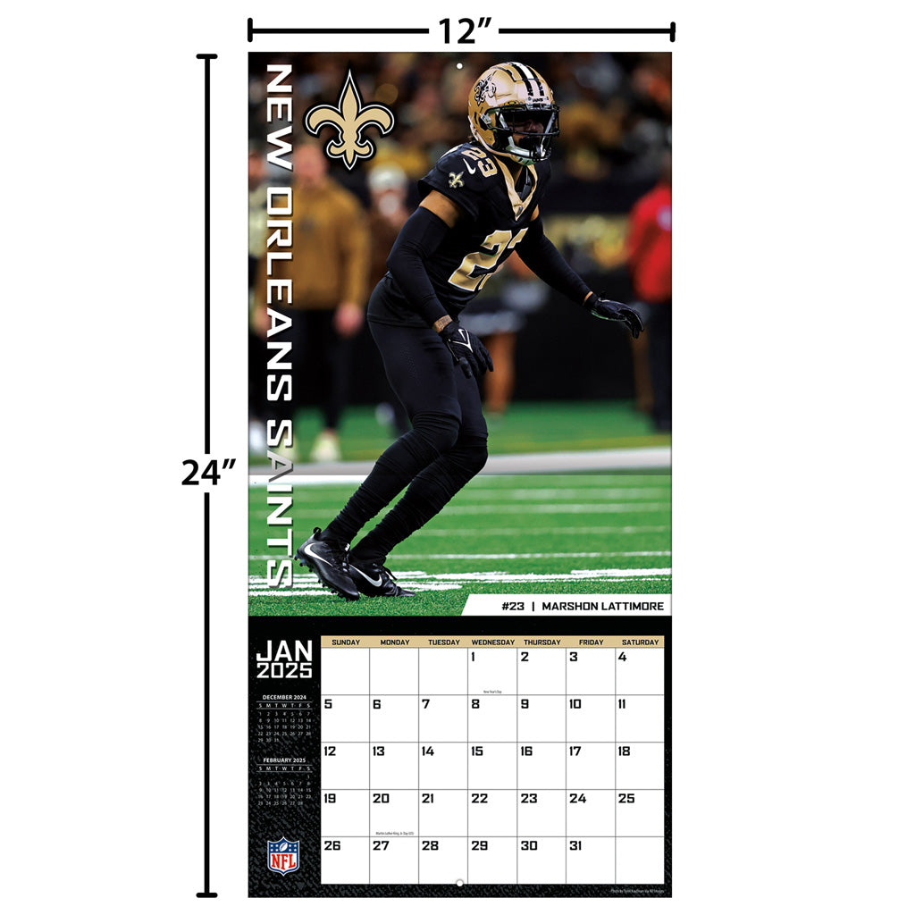 NFL New Orleans Saints 2024-2025 12&quot; x 12&quot; Team Wall Calendar