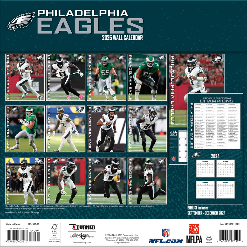 NFL Philadelphia Eagles 2024-2025 12&quot; x 12&quot; Team Wall Calendar