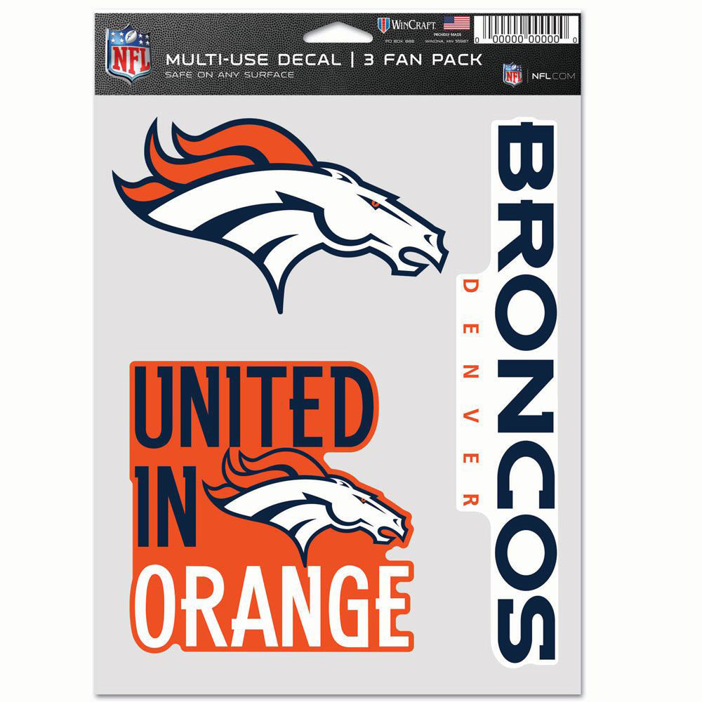 NFL Denver Broncos WinCraft 3-Pack Fan Decal Sheet