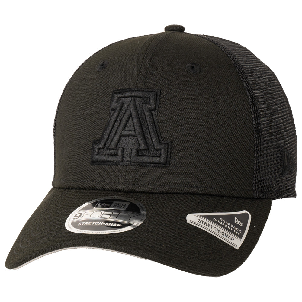 NCAA Arizona Wildcats Black On Black Primary Logo 9FORTY Trucker  Stretch-Snapback Adjustable Hat