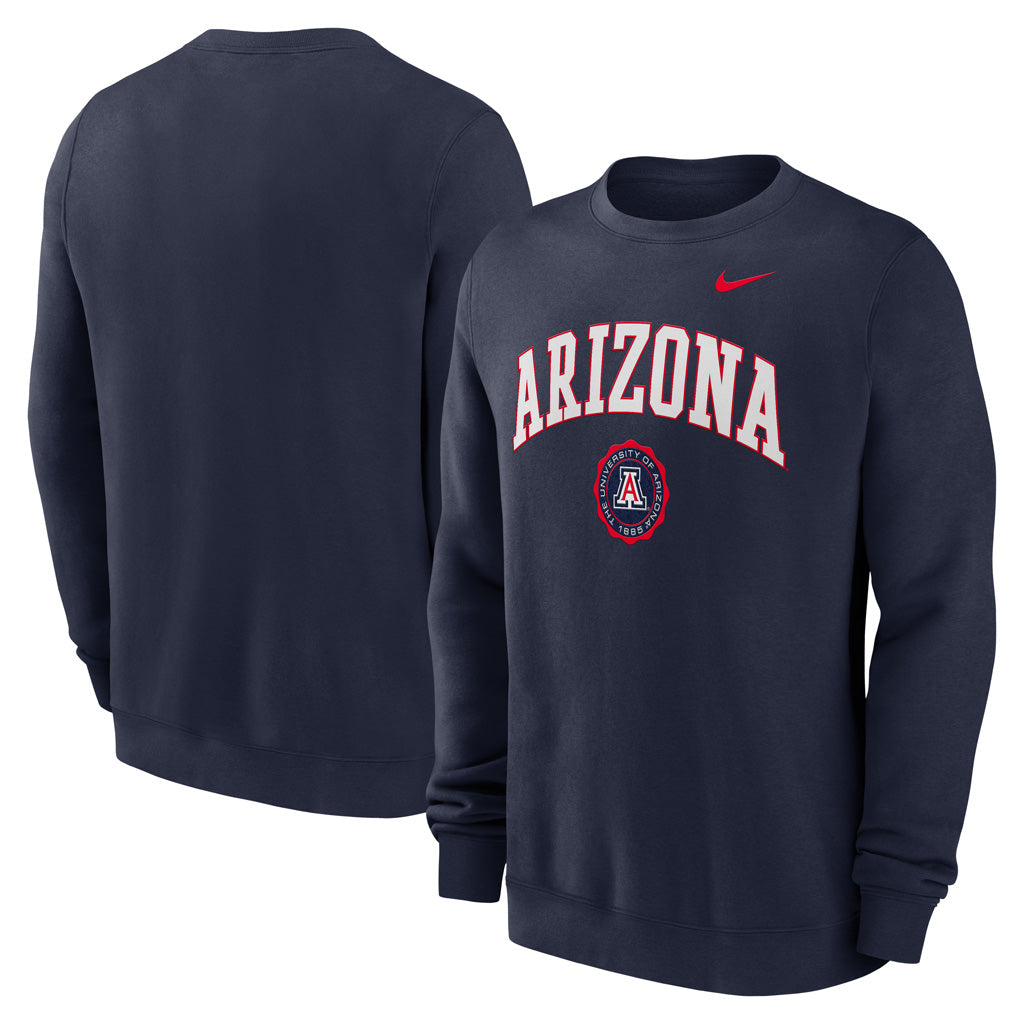 NCAA Arizona Wildcats Nike Seal Crew Fleece Pullover - Navy