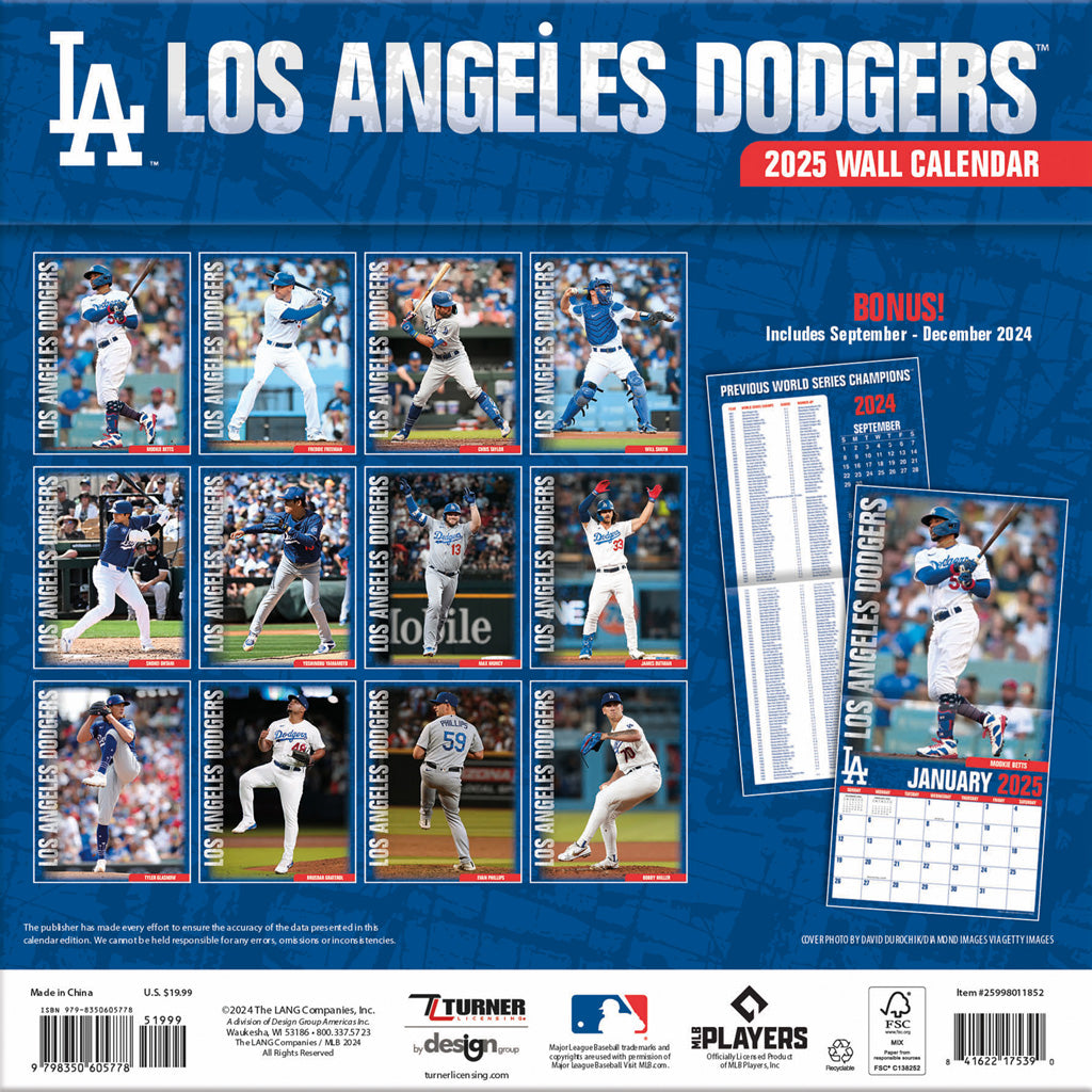 MLB Los Angeles Dodgers 2024-2025 12&quot; x 12&quot; Team Wall Calendar