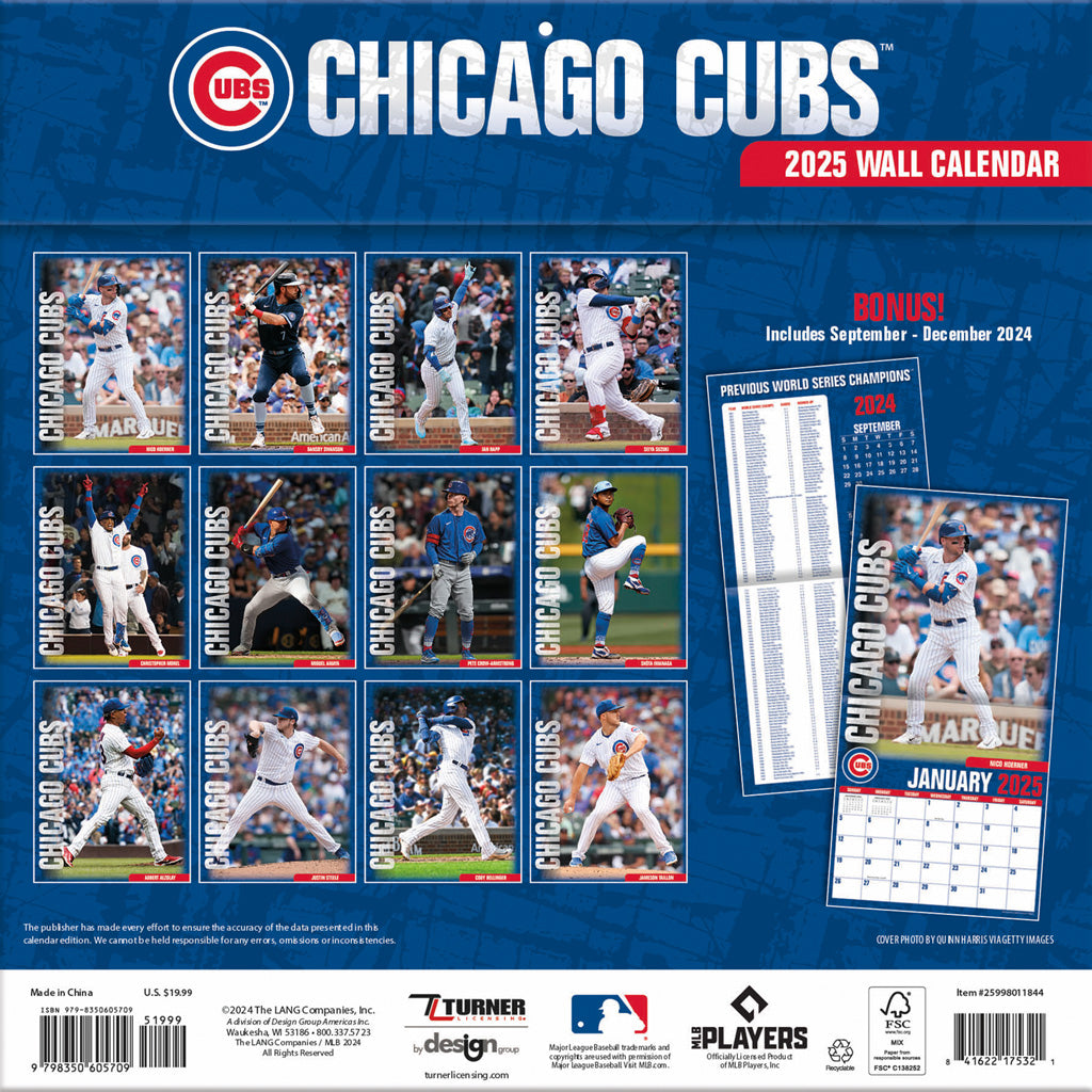 MLB Chicago Cubs 2024-2025 12&quot; x 12&quot; Team Wall Calendar