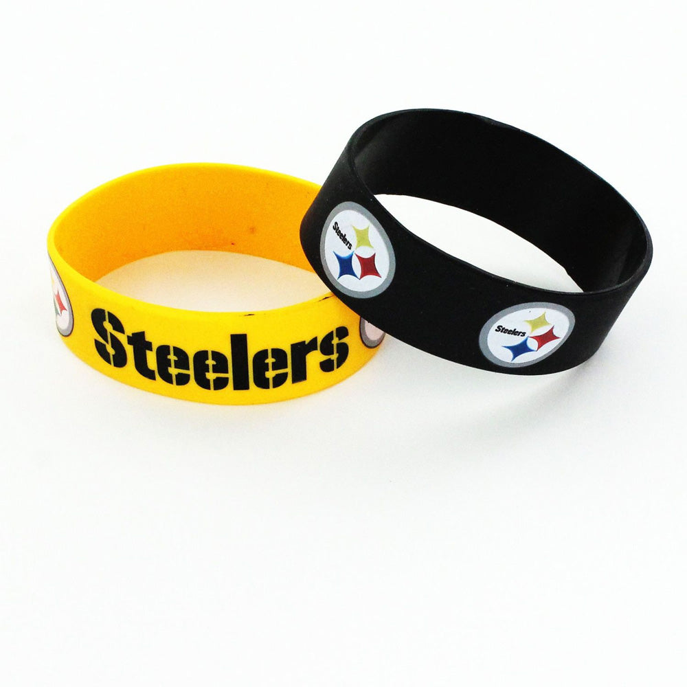 NFL Pittsburgh Steelers Aminco 2-Pack Wide Silicone Bracelet Bands