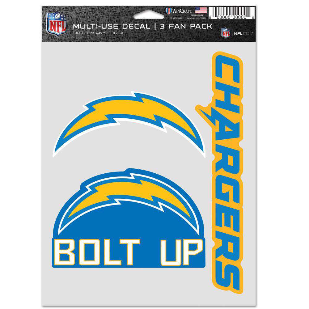 NFL Los Angeles Chargers WinCraft 3-Pack Fan Decal Sheet