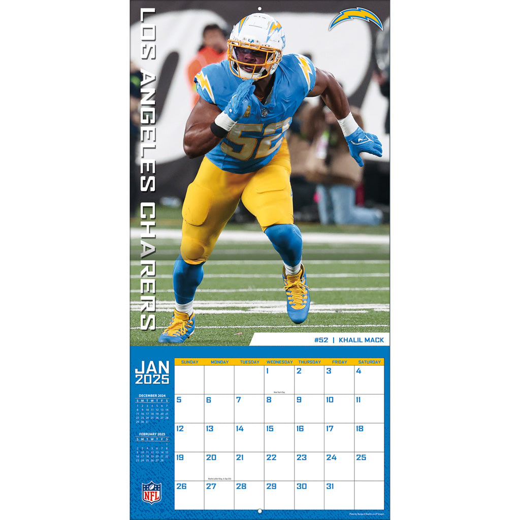 NFL Los Angeles Chargers 2024-2025 12&quot; x 12&quot; Team Wall Calendar