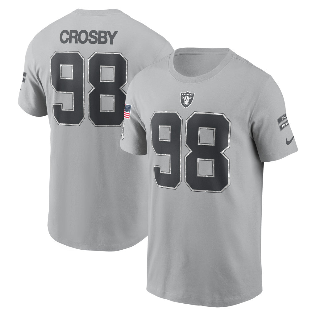 NFL Las Vegas Raiders Maxx Crosby 2024 Salute to Service Name &amp; Number T-Shirt - Gray