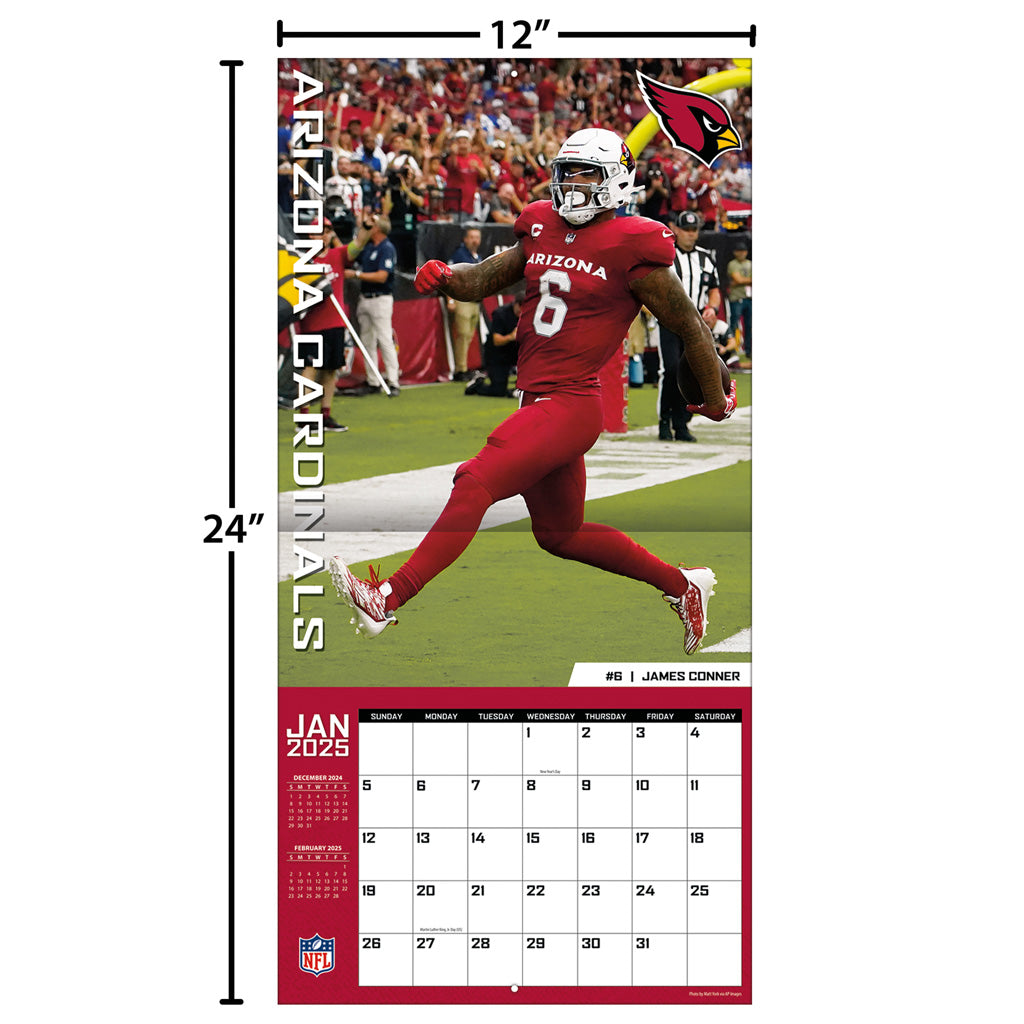 NFL Arizona Cardinals 2024-2025 12&quot; x 12&quot; Team Wall Calendar