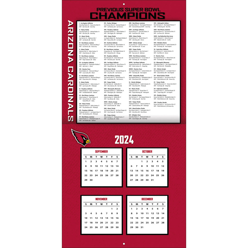 NFL Arizona Cardinals 2024-2025 12&quot; x 12&quot; Team Wall Calendar