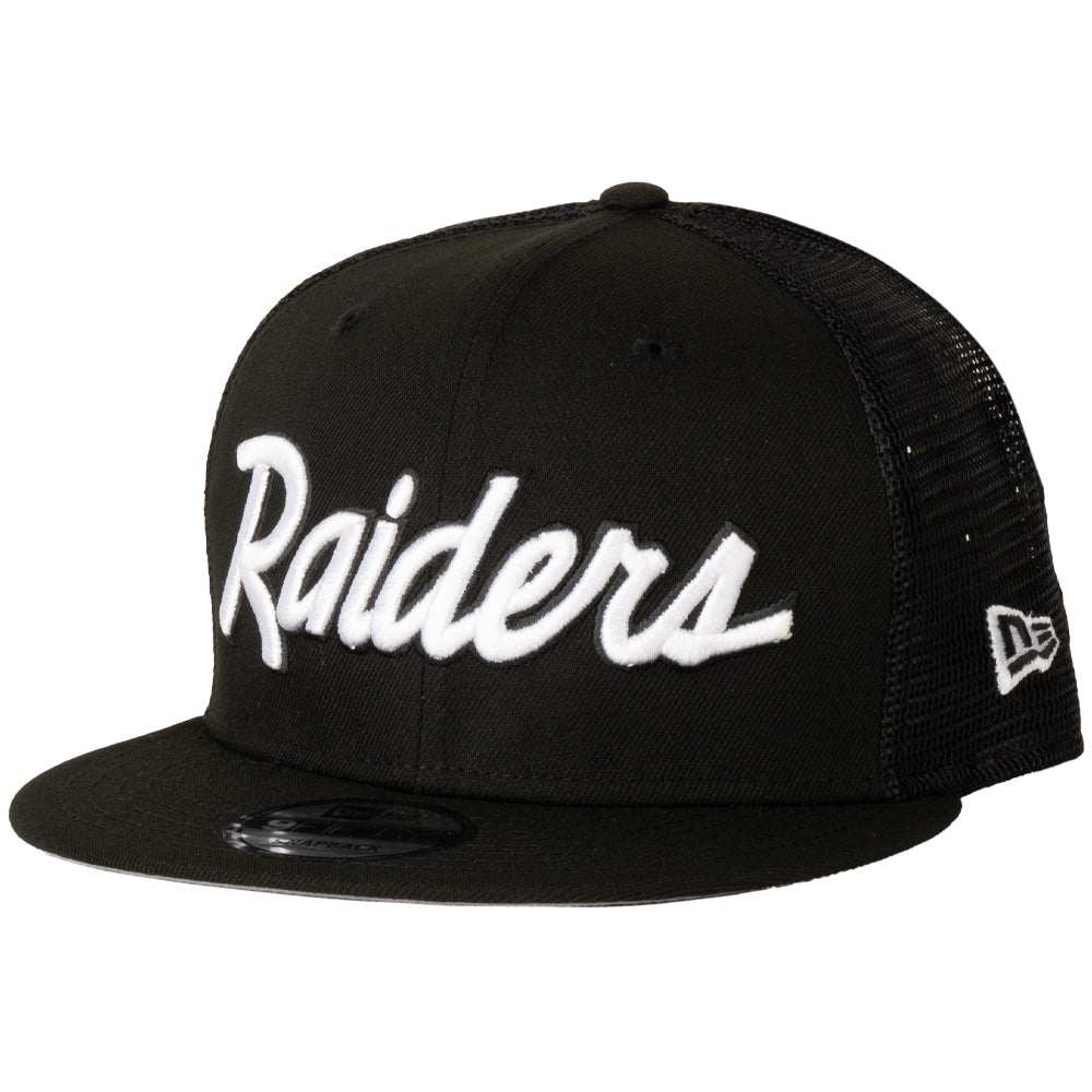 NFL Las Vegas Raiders New Era Script Black &amp; White Trucker 9FIFTY Snapback Hat