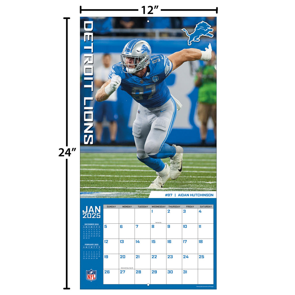 NFL Detroit Lions 2024-2025 12&quot; x 12&quot; Team Wall Calendar