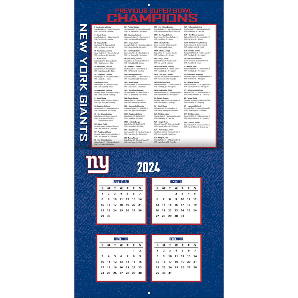 NFL New York Giants 2024-2025 12&quot; x 12&quot; Team Wall Calendar