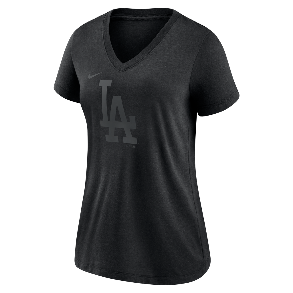 Los Angeles Dodgers Fanatics Branded Women's Distressed Team Tri-Blend  V-Neck T-Shirt - Black